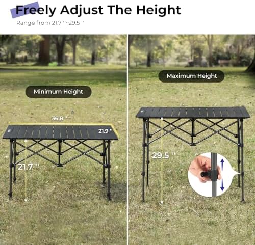 Byliable Folding Camping Table, Portable Aluminum Adjustable Height, Black