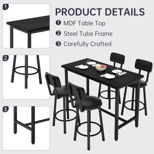 5 Piece Bar Table and Chairs Set for 4, Counter Height Rectangular Pub Dining...