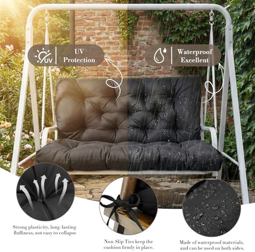 Outdoor/Indoor Swing Replacement Cushion, 2 or 3 Seats Bench Cushions with Ba...