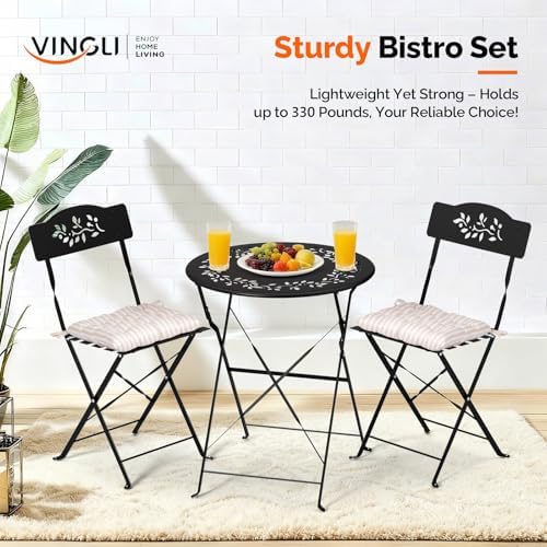VINGLI Outdoor Folding Bistro Table and Chairs Set of 2, 3-Piece Bistro Set w...