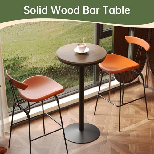 42" Height Round Bar Table with Solid Wood Top and Sturdy Metal Base, Ru...