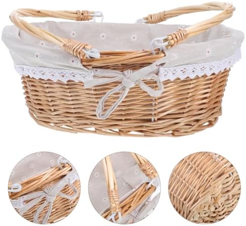Healifty Easter Wicker Picnic Basket with Liner and Handles