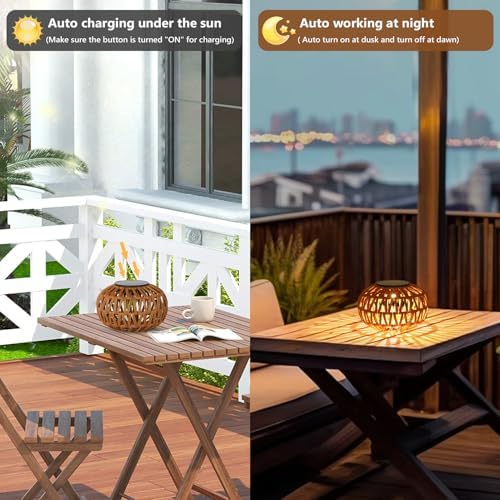 2 Pack Solar Lanterns Outdoor Waterproof, Outdoor Table Lamp Decor, Rattan So...