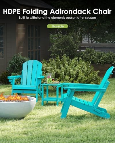 GREENVINES Folding-Adirondack-Chairs Set of 2, HDPE All Weather, Aqua