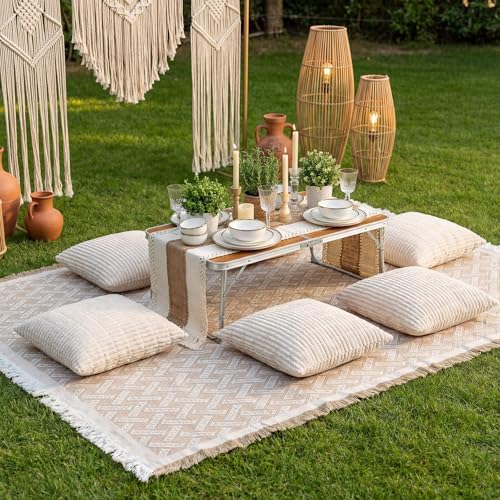 9 Pcs Extra Large Outdoor Boho Picnic Blanket 91'' x 71'' Fol...