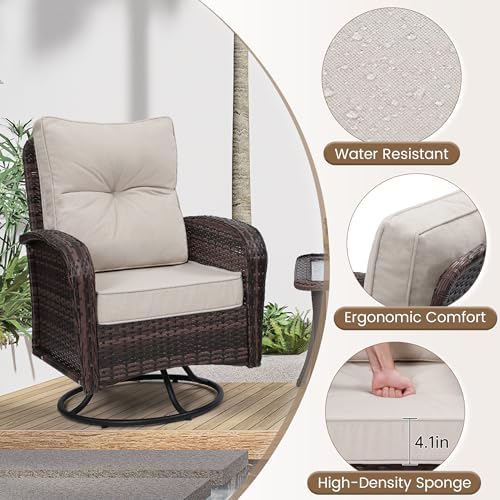 wildformers Luxury Outdoor Swivel Wicker Glider Patio Chairs with Table Set