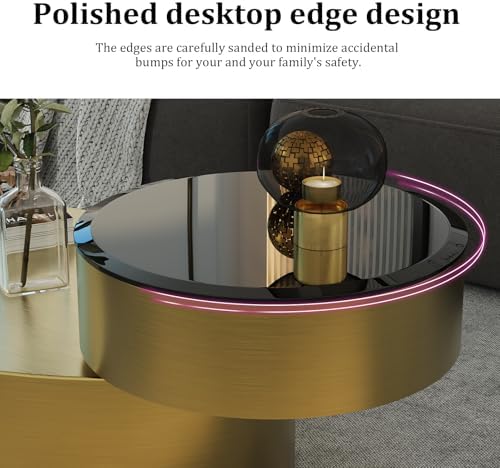 Oval Rotating Coffee Table with Tempered Glass Top, 2-Tier Design & 360° ...