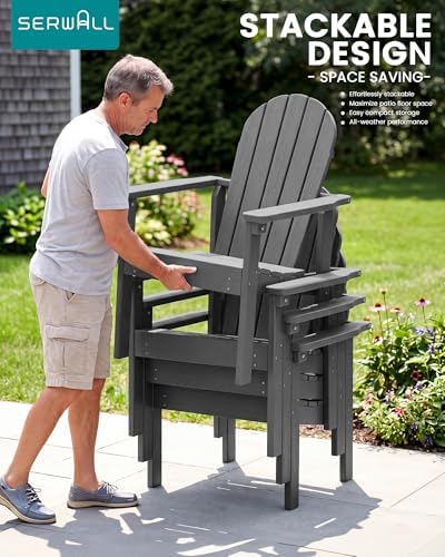 SERWALL HDPE Stackable Adirondack Chairs Set of 2,Space-Saving, Grey