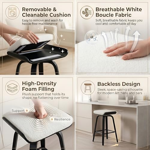HNY 26" Swivel Bar Stools Set of 2, Backless Counter Height Bar Stools w...