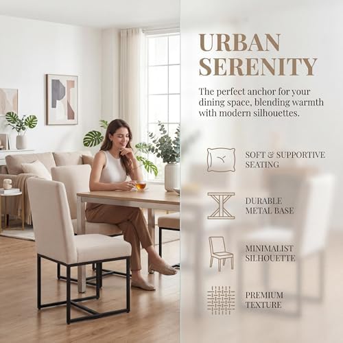 HNY Modern Dining Chairs Set of 4, Upholstered Linen Dining Room Chairs with ...