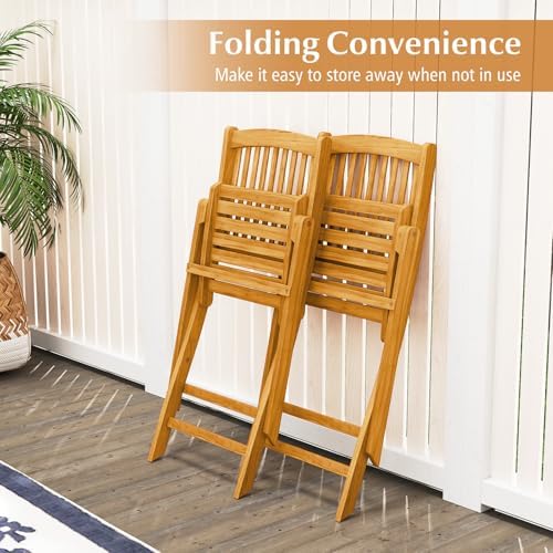 Tangkula 2 Pieces Folding Outdoor Dining Chairs, Acacia Wood Patio Chairs wit...