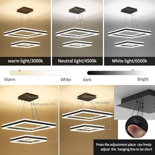 Modern LED Chandelier, 2-Light Black Ceiling Chandelier Pro for Dining Room L...