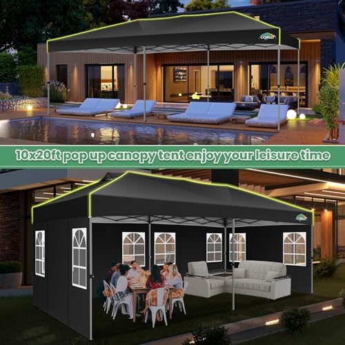 COBIZI 10x20 Pop Up Canopy Tent with 6 Removable Sidewalls, Outdoor, Black