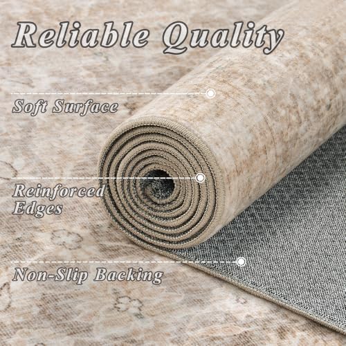 Schweek 8x10 Neutral Area Rug Vintage Washable Rugs for Living Room Beige