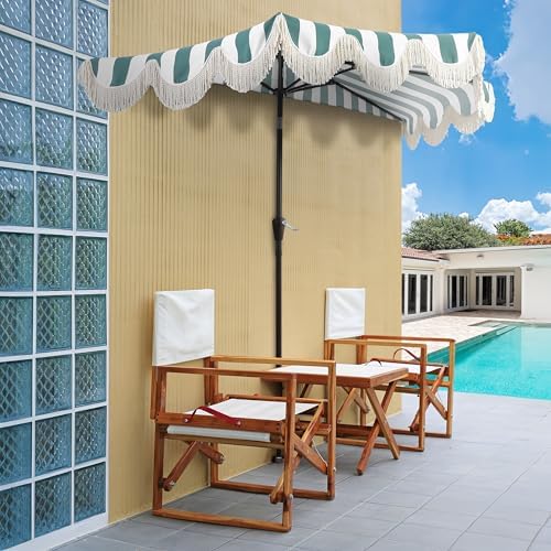 JONATHAN Y Beverly 9 ft. Striped Half Umbrella, Green/Dark Brown