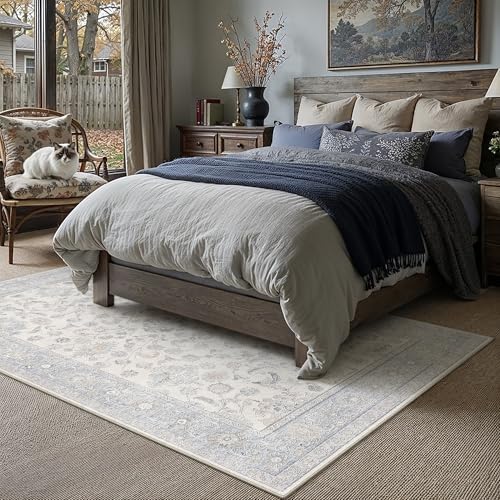 8x10 Blue Area Rug Washable Neutral Carpet