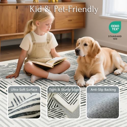 BLISSA 8x10 Area Rugs for Living Room - Soft Washable Geometric Black White