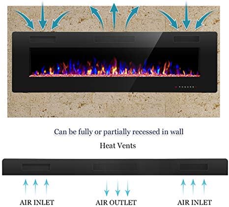 R.W.FLAME 60" Recessed and Wall Mounted Electric Fireplace, Low Noise, F...