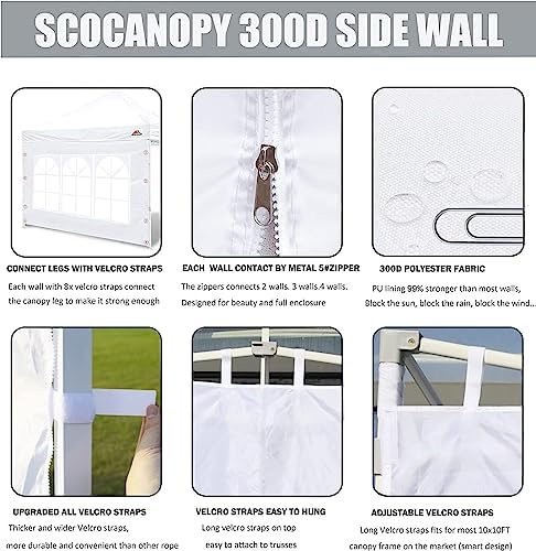 SCOCANOPY SideWall with Window for 10x10 Canopy Frame, 2 Pack SunWall Only,Black