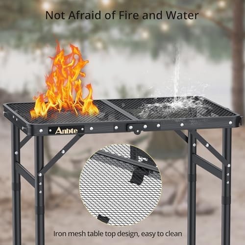 Anbte 2 ft Folding Grill Table, Aluminum Camping Table 3 Heights Max 27.5"
