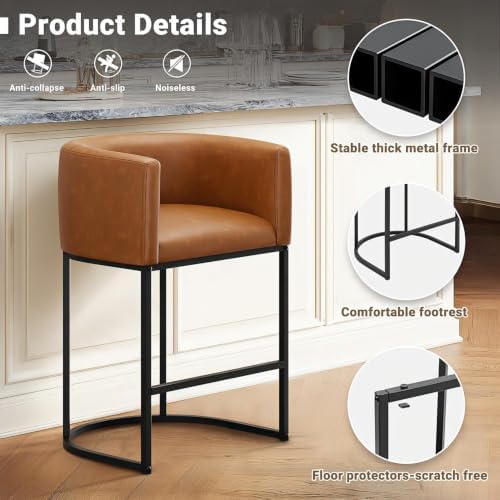 26" H Counter Height Bar Stools Set of 3, Modern Barrel Counter Stools w...