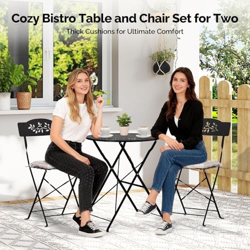 VINGLI Outdoor Folding Bistro Table and Chairs Set of 2, 3-Piece Bistro Set w...