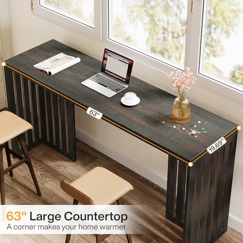Tribesigns 63-Inch Bar Table with Louvered Base, Black Brown