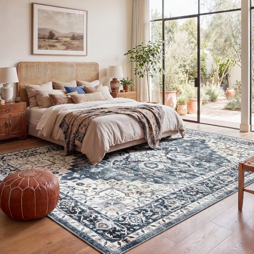 AMADA HOMEFURNISHING 8x10 Washable Area Rug, Low-Profile with Non-Slip Backin...