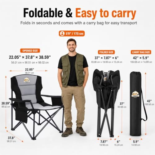 Colegence Oversized Heavy Duty Camping Chair for Adults, 450 lb, Black