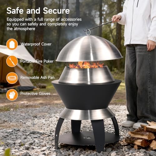 ONBRILL 20 Inch Smokeless Firepit, 2 in 1 Stainless Steel Potable Fire Pits