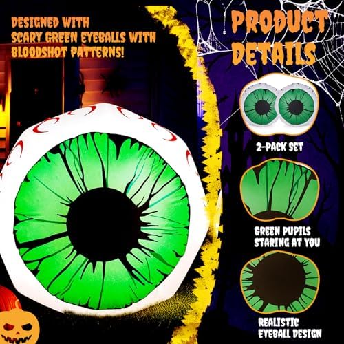 Outvita 2 Packs Halloween Inflatables Set of Lighted Eyes Decoration, 3Ft Blo...