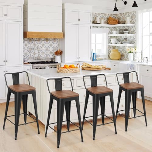 HAOBO Home 24" Outdoor Barstools Patio Stool Metal Bar Stools Set of 4 C...