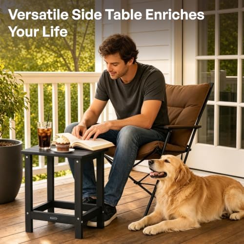 Square Outdoor Side Table, Patio End Table for Adirondack Chair, Black