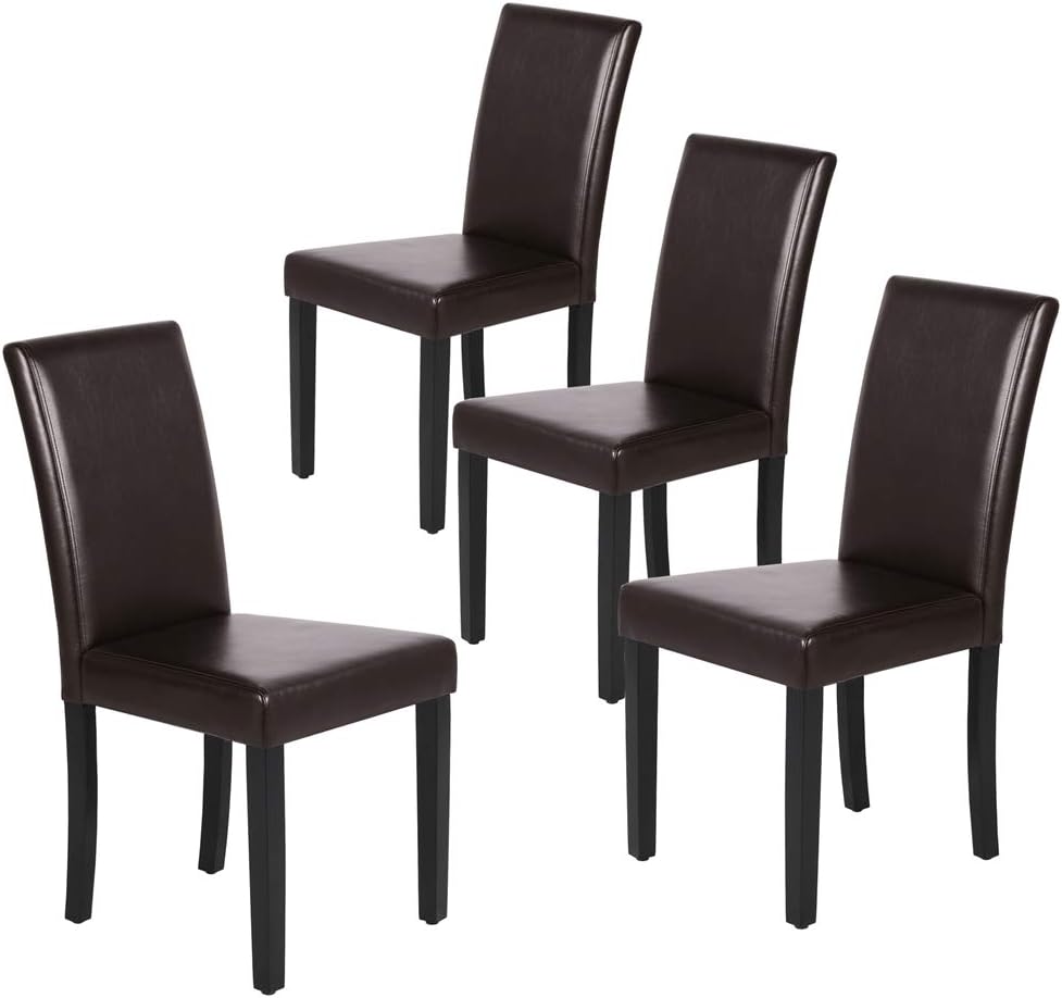 Yaheetech Dining Chairs Set of 4 Upholstered Kitchen Chairs Dark Brown