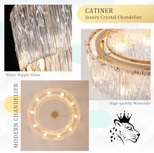 CATINER Modern 24" Crystal Glass Chandelier 10-Light Gold Chandeliers