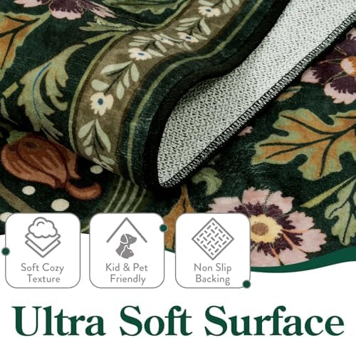 Moynesa Floral Green 4x6 Rug, Boho Washable Rugs for Living Room, Non Slip So...