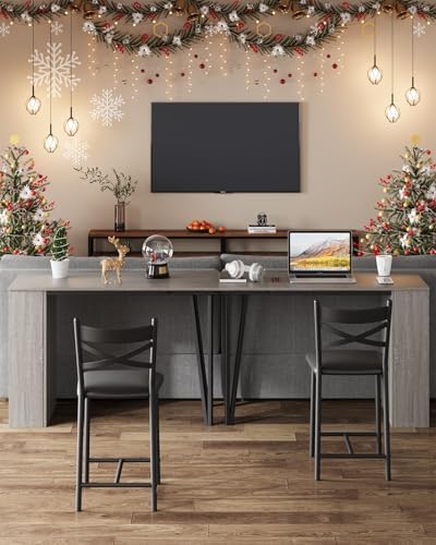 Garvee Extendable Bar Table and Chairs Set, 3 Piece Bar Table Set, Grey