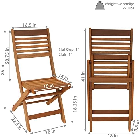 Sunnydaze Meranti Wood Outdoor Folding Patio Chairs - Set of 2