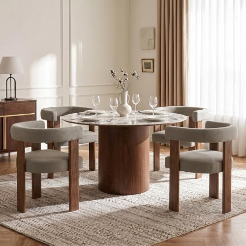 Usaint Wooden Barrel Dining Chairs Set of 4 with Walnut Wood Legs and Arm
