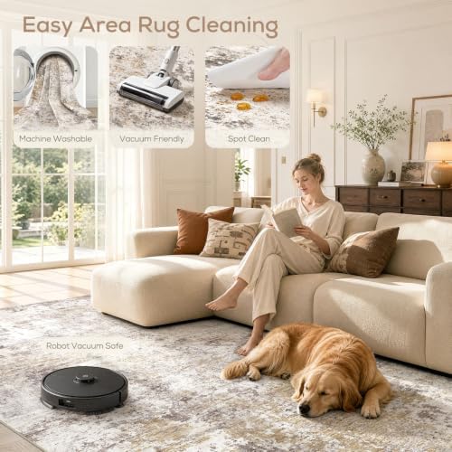 Nakagishi 9X12 Abstract Washable Area Rugs for Living Room-Golden Brown