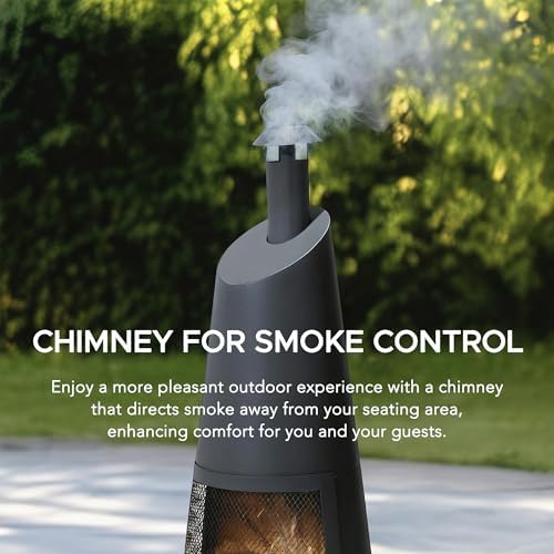 SUNJOY 57 Inch 2-in-1 Chiminea Fire Pit & Grill - Grey Metal Outdoor Chim...