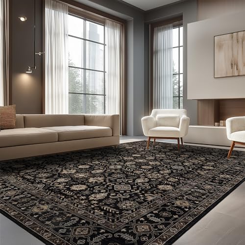 Ruaruarug Washable Area Rug 8×10 for Living Room, Ultra Soft, Black Gold