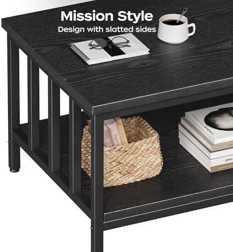 Coffee Table for Living Room with Slatted Sides Frame, Modern Farmhouse Livin...