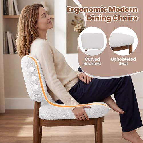 Wooden Dining Chairs Set of 6, Boucle Upholstered Kitchen Chairs with Solid W...