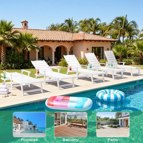Pool Lounge Chairs Set of 2, 6.3ft Outside Chaise Lounger with Wheels,5-Posit...
