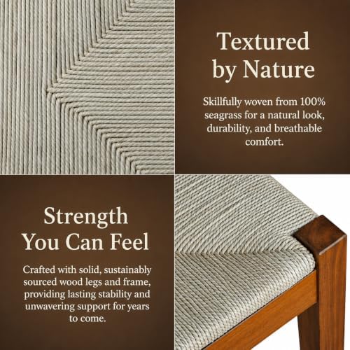 46-Inch Acacia Wood Bench with Natural Seagrass Woven Seat, Indoor Bench