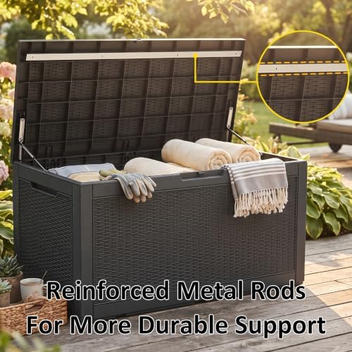 PatioZen 150 Gallon Resin Deck Box, Lockable Patio Outdoor Storage Box for Fu...