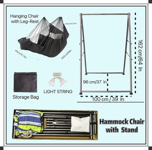 Hammock Chair Stand with X-Large Swing Chair with Footrest,Anti-Tip Thickened...