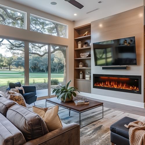 42 inch Smart Electric Fireplace WiFi-Enabled, Recessed &Wall Mounted Fir...