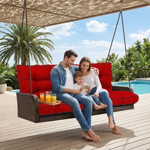 Outdoor Waterproof Porch Swing Cushion Replacement, Red, 63x40in